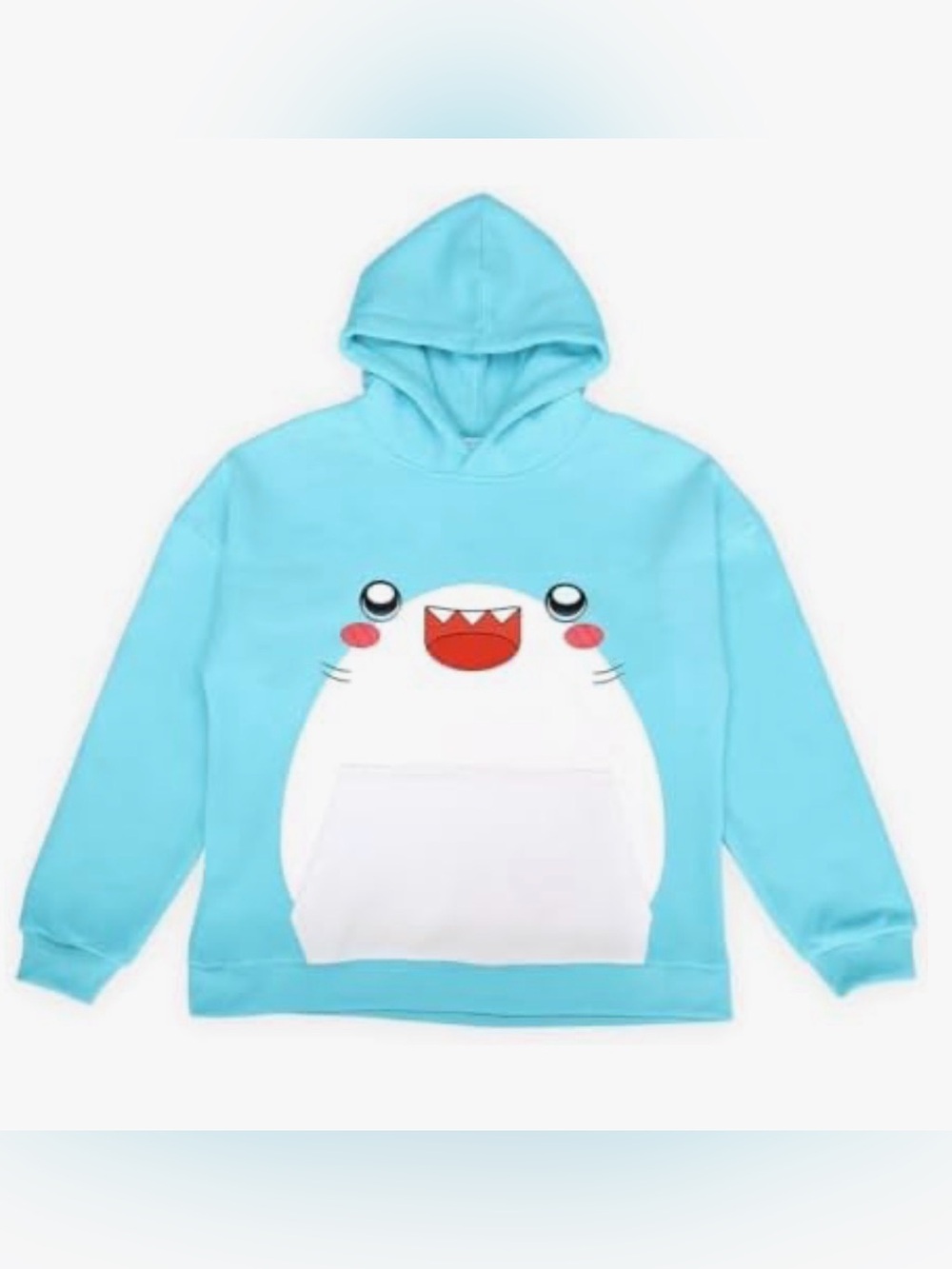 Aqua Cartoon Shark Hoodie with White Belly